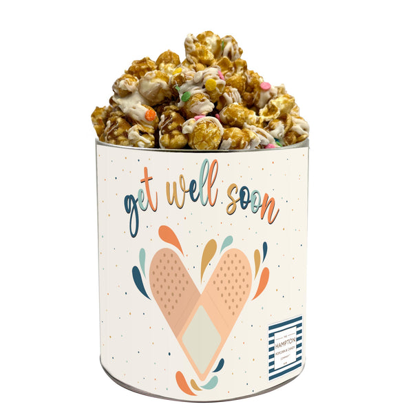 White Chocolate Birthday Cake with Confetti Popcorn Tin
