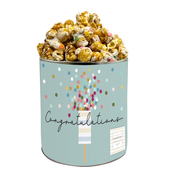 White Chocolate Birthday Cake with Confetti Popcorn Tin