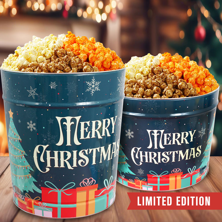 3 Flavor Hampton Classic: Merry Christmas Tree & Gifts Popcorn Tin