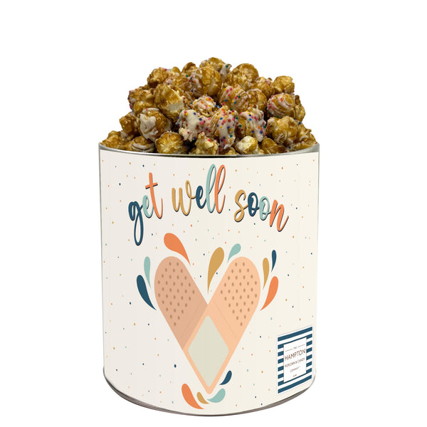 White Chocolate Birthday Cake with Nonpareils Popcorn Tin