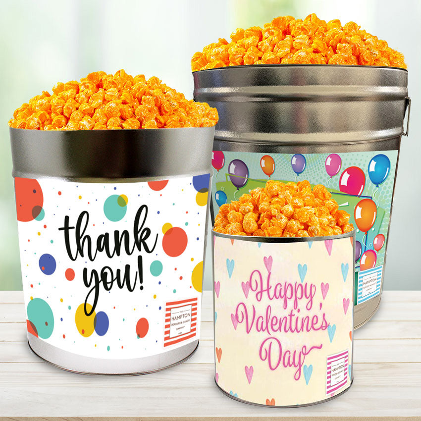 Orange Cheddar Cheese Popcorn Tin