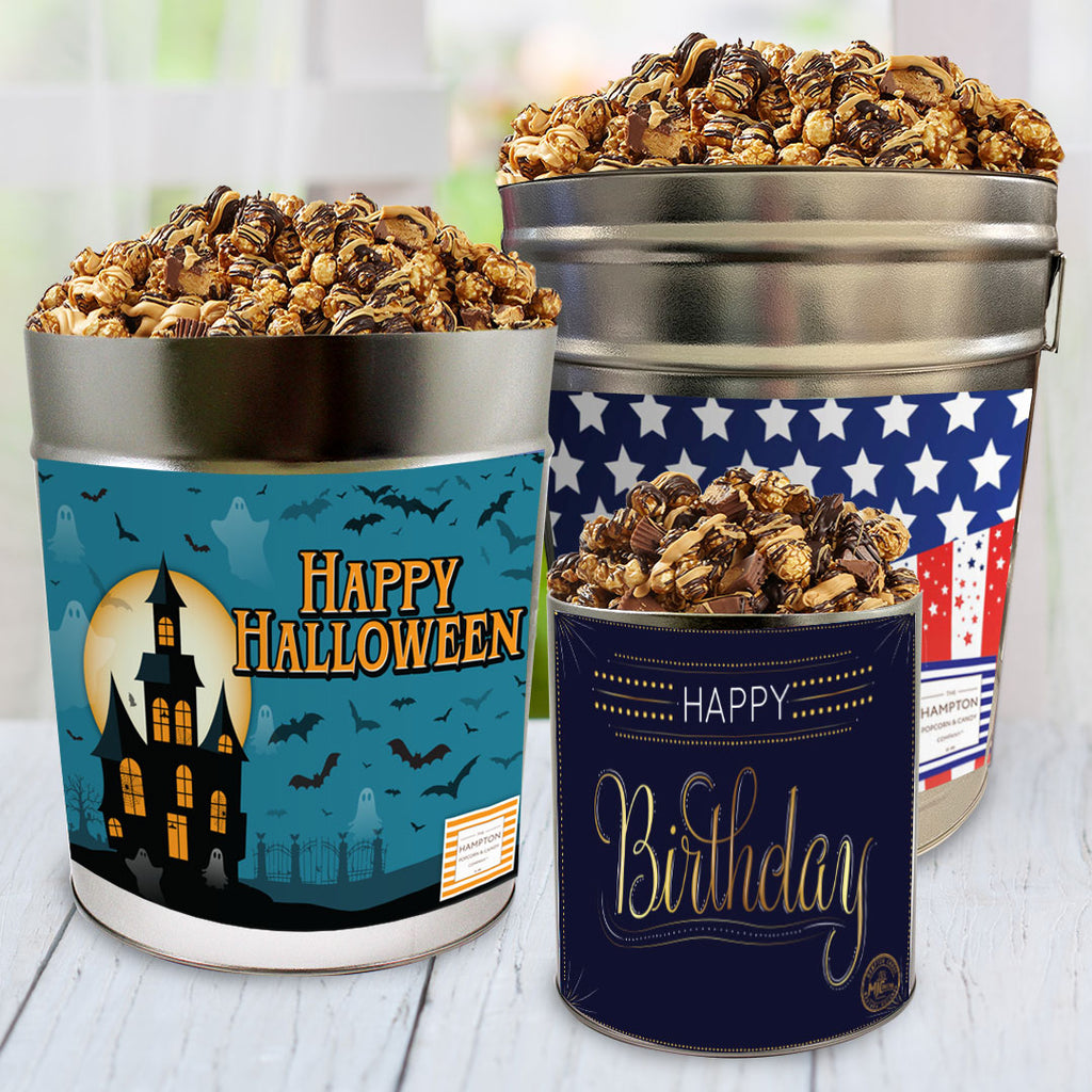 Peanut Butter Cup Popcorn Tin