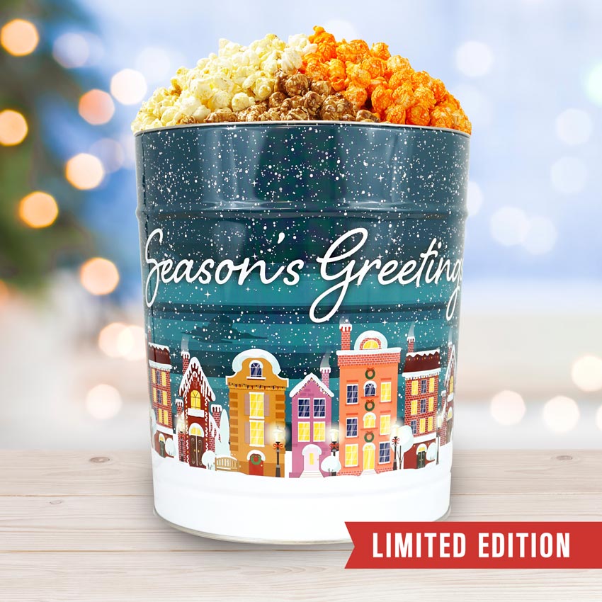 3 Flavor Hampton Classic: 3.5 Gallon Season's Greetings Popcorn Tin